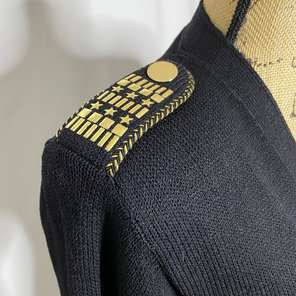 St. John Black Gold Wool Blend Button Up Cardigan Sweater - Picture 4 of 7